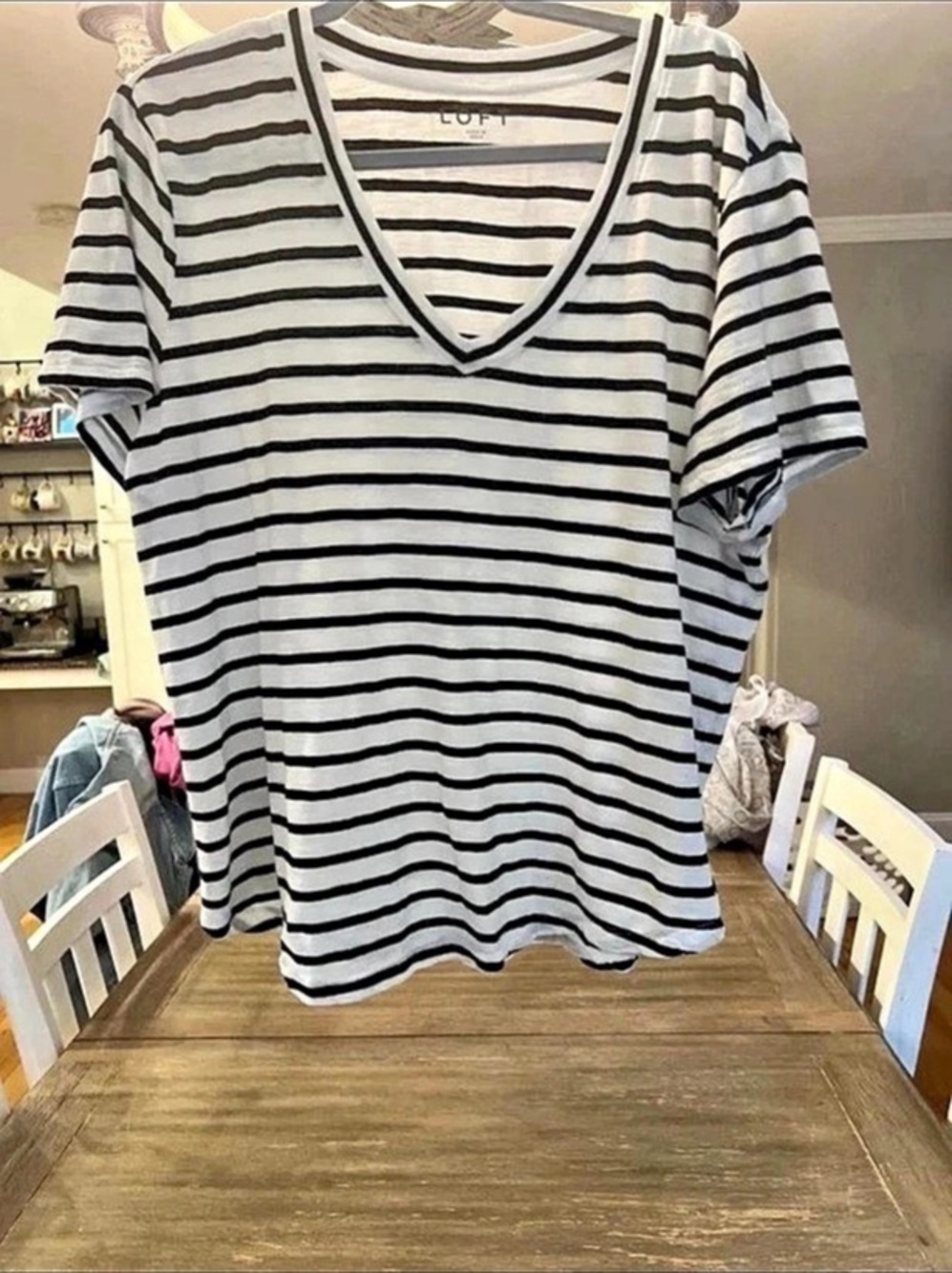 LOFT Striped Short Sleeve Tee White & Black XL